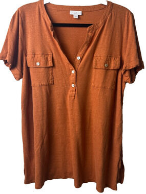J. Jill Rust Orange Short Sleeve Henley Tunic